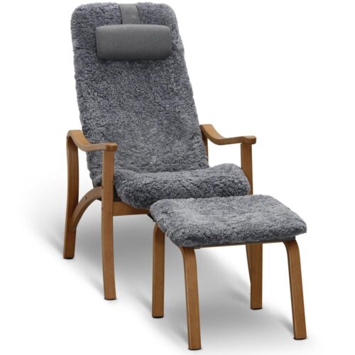 Gotland fåtölj inkl. fotpall - fårskinn charcoal grey silver/ ek