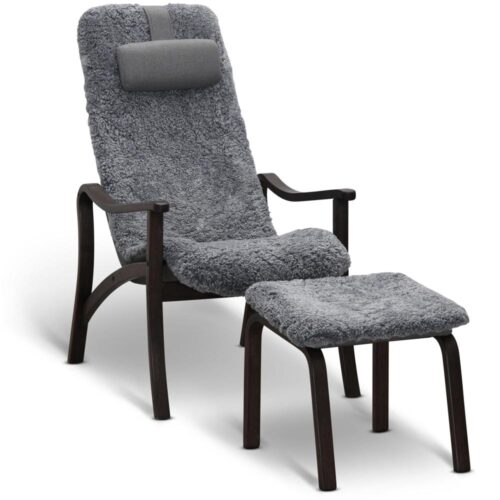Gotland fåtölj inkl. fotpall - fårskinn charcoal grey silver/ rökt
