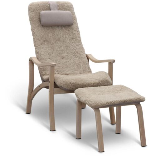 Gotland fåtölj inkl. fotpall - fårskinn moonlight/ vit