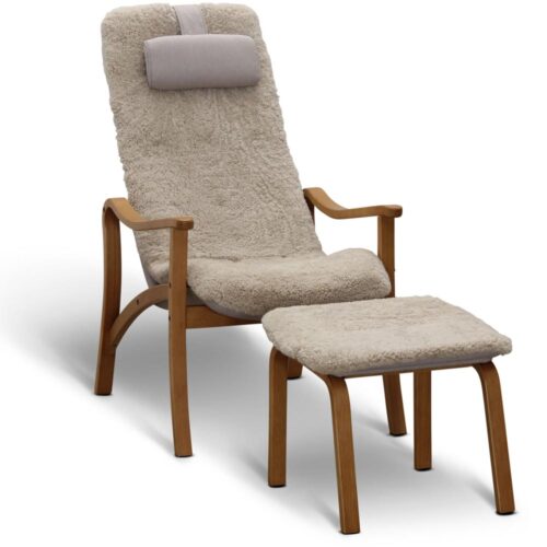 Gotland fåtölj inkl. fotpall - fårskinn moonlight/ ek