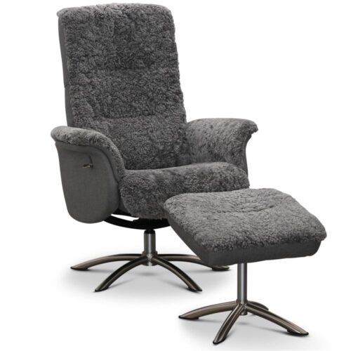 Visby fåtölj inkl. fotpall - fårskinn grafit