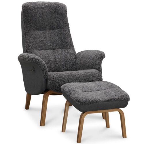 Visby fåtölj inkl. fotpall - fårskinn grafit/ ek