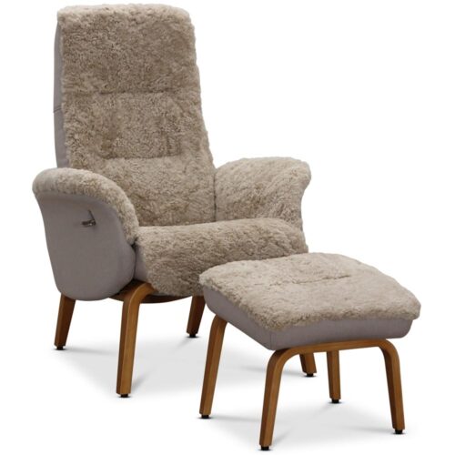 Visby fåtölj inkl. fotpall - fårskinn moonlight/ ek