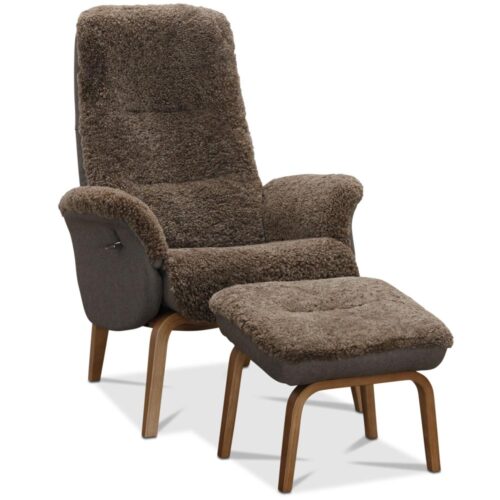 Visby fåtölj inkl. fotpall - fårskinn sahara/ ek