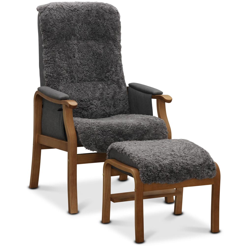 Bergen fåtölj inkl. fotpall - fårskinn grafit