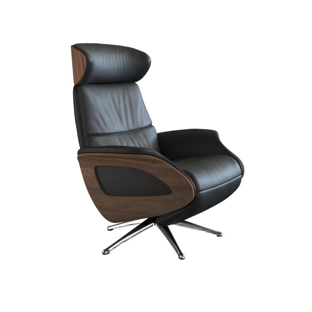 Clement reclinerfåtölj - läder savoy black/ valnöt/ krom