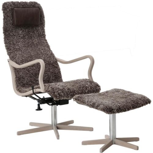 Chic fåtölj trä inkl.pall - fårskinn drake/ vitoljad ek