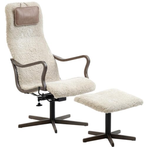 Chic fåtölj trä inkl.pall - fårskinn moonlight/ rökt ek