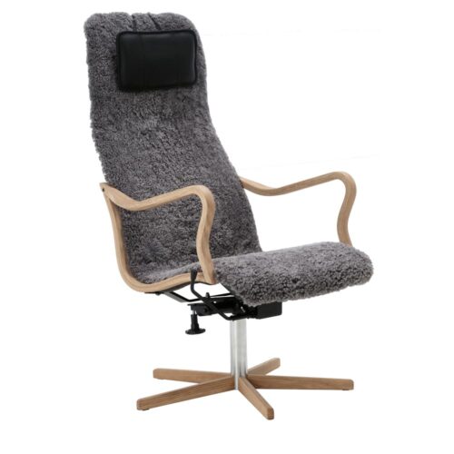 Chic fåtölj trä - fårskinn scandinavian grey