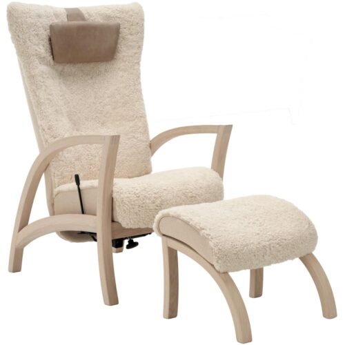 Focus fåtölj inkl. pall - fårskinn moonlight /vitoljad ek