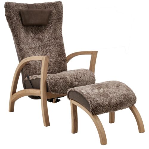 Focus fåtölj inkl. pall - fårskinn sahara/ ek