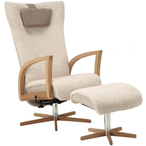 Focus snurrfåtölj inkl. pall - fårskinn moonlight/ ek