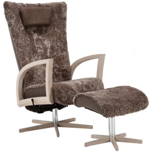 Focus snurrfåtölj inkl. pall - fårskinn sahara /vitoljad ek