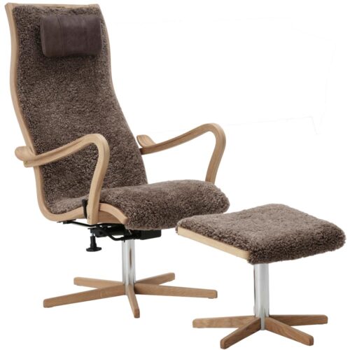 Furiren fåtölj inkl. pall - fårskinn sahara /ek