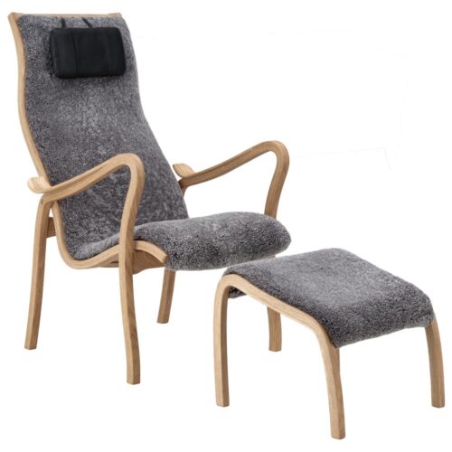 Kaptenen fåtölj inkl. pall - fårskinn scandinavian grey /ek