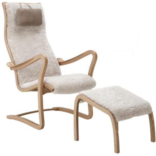Majoren fåtölj inkl. fotpall - fårskinn moonlight /ek