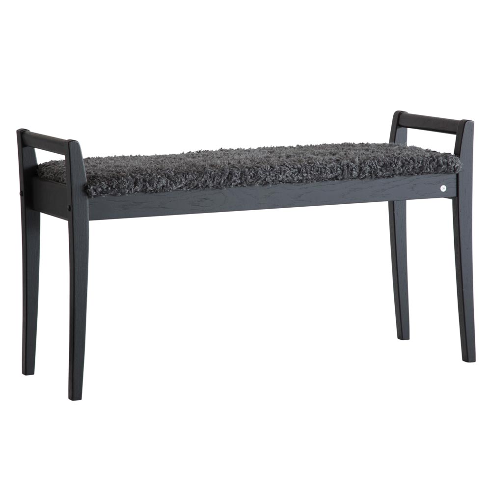 Meja-Bänk-Svartbetsad-ek-Fårskinnslook-Mörkgrå